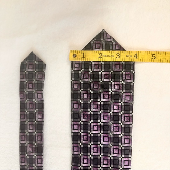Pronto Uomo Silk Tie Men's Grey Purple Designer Necktie Office Geometric Carrier - Picture 9 of 10